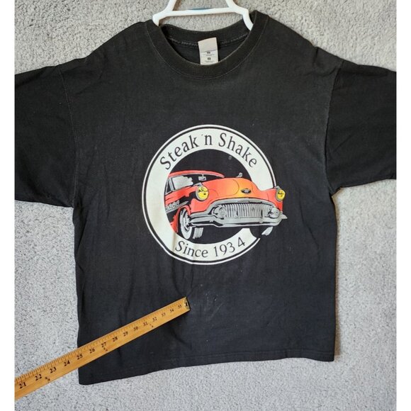 VTG 90s Steak N' Shake Fast Food Burgers Hotrod Promo Black T Shirt Size Large - Picture 11 of 16